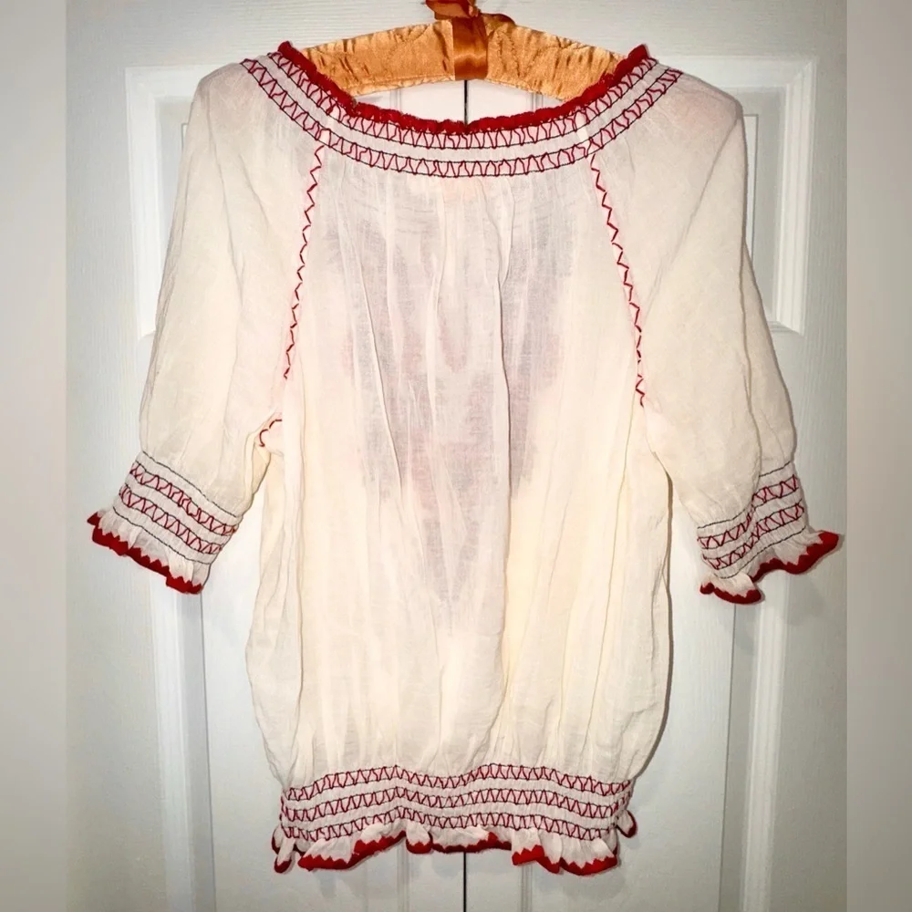 Tory Burch Blouse Mari Top Off/On Shoulder Floral Boho Peasant Sz XS EUC